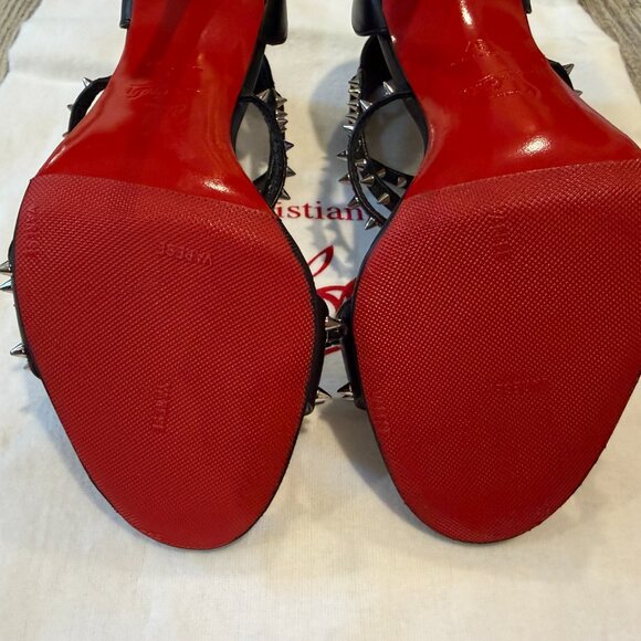 CHRISTIAN LOUBOUTIN Choca Spikes 100 Black Leather Sandals Size 7 IT 37 - Picture 7 of 11